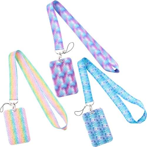 1pcs ZF2916 Blue Colorful Mermaid Scale Neck Strap Lanyard For Keys ID Card Gym Phone Straps USB Badge Holder DIY Hang Rope