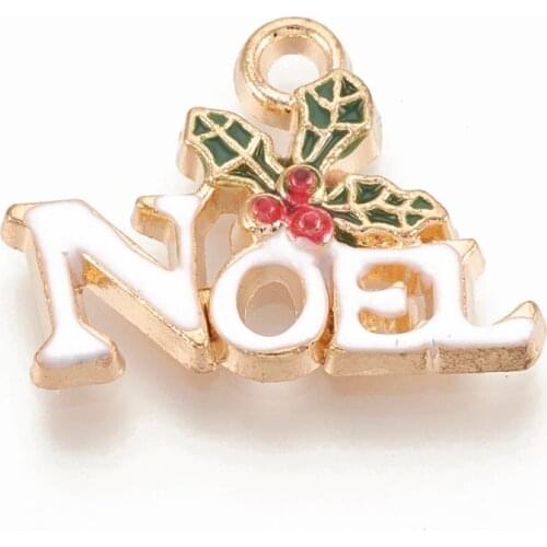 100pcs Alloy Enamel Pendants Christmas Holly Leaves with Word Noel for Jewelry Making DIY Bracelet Necklace 14x19x3mm