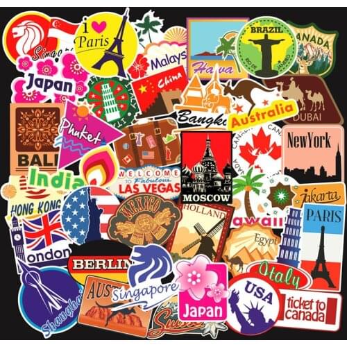 100pcs / Package Tourism International Attractions Architecture Landscape DIY Skateboard Guitar Waterproof Car Graffiti Sticker