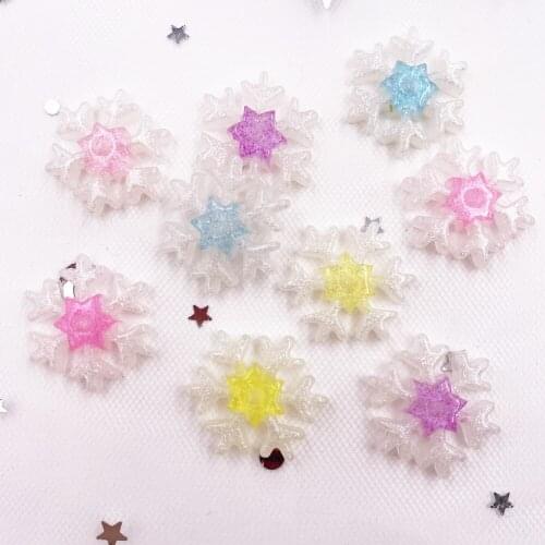 12PCS Kawaii Colorful Resin Glitter Snowflake Flatback Cabochon Scrapbook DIY Accessory Decor Figurine Craft OG91