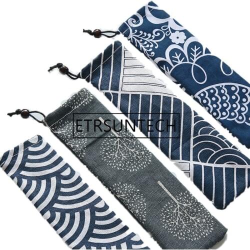 200pcs/lot 15 style Creative Stainless steel straw bag printed cotton bag straw bag Knife fork spoon cutlery pouch