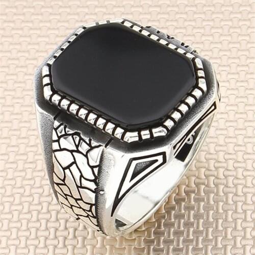 925 Sterling Silver Ring For Man Real Pure Patterned Original Black Onyx Gemstone Handmade Turkish Jewelry
