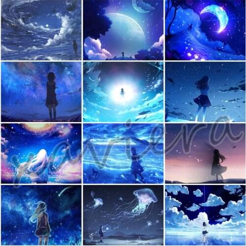 Xaviera Diy 5D Diamond Painting Fantasy Landscape Moon Cross Stitch Full Round Square Drill Anime Girl Mosaic Embroidery Kits