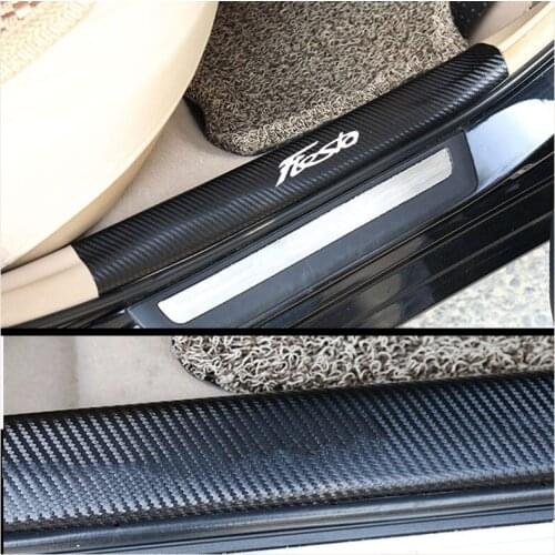 Car Accessories Car Door Sills For Ford Fiesta Door Threshold Plate Door Sill Scuff Plate Carbon Fiber Pu leather 4Pcs