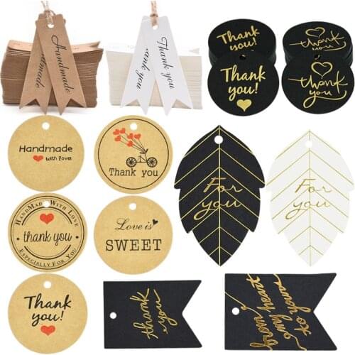 50/100Pcs Thank You Lable Kraft Paper Tags Card For Wedding Party Gifts Packing Decor Candy Box Cloth Price Hang Tag Baby Shower