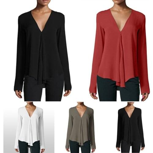 Elegant Multicolor Women‘s Blouses 2020 Autumn Shirring Europe Clothing For Women Deep V Street Korea 6XL Plus Size Women