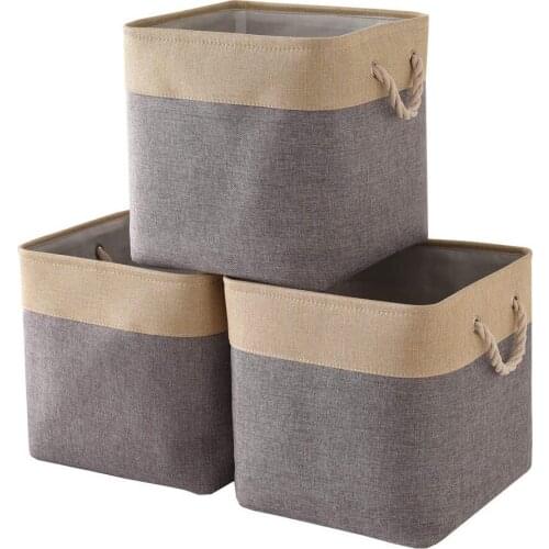13'x13''Large Cube Folding Storage Box Dirty Clothes Storage Basket Toys Organizers for Shelf with Sturdy Cotton Carry Handles