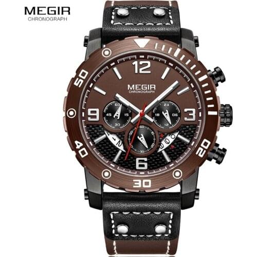 24 Hours Leather Sports Army Quartz Wrist Watches for Man Chronograph Military Stopwatch Man Clock Relogios Masculino 2084G-BKBN