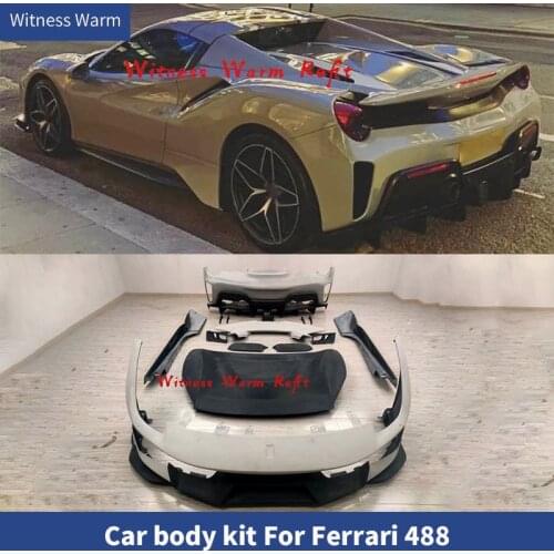 For Ferrari 488 FRP Unpainted/Carbon fiber front rear bumper Side Skirts Engine hood covers Bonnets rear spoiler wings body kit