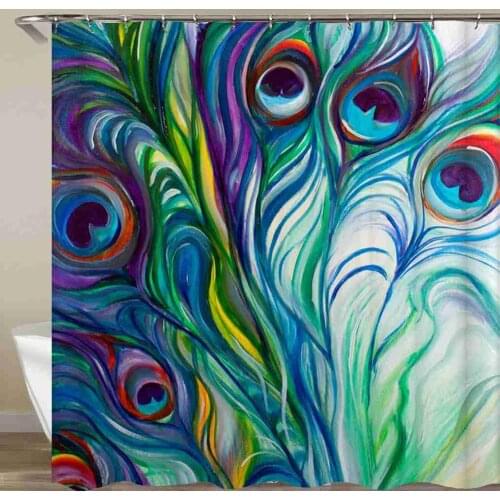 Elegant Peacock Waterproof Shower Curtain Forest Colorful Feather Retro Bathroom Bathing Curtain With Hook 72x72 Inch
