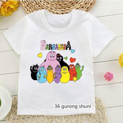 T-shirt for boys/girls Cute Barbapapa Cartoon Print Funny boys tshirt Summer Short Sleeve White T-shirt Kids Casual Clothes