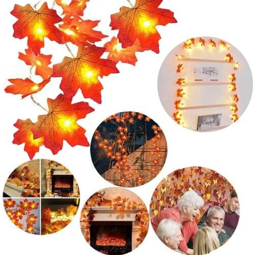 2M 10LED Artificial Autumn Maple Leaves Garland Led Fairy Lights for Christmas Decoration Thanksgiving Party DIY Decor Halloween