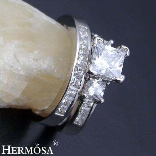 Hermosa Wedding Rings Shiny Zircon 1 Pair Rings Engagement Anniversary Jewelry Bridal Wedding Ring Size 8