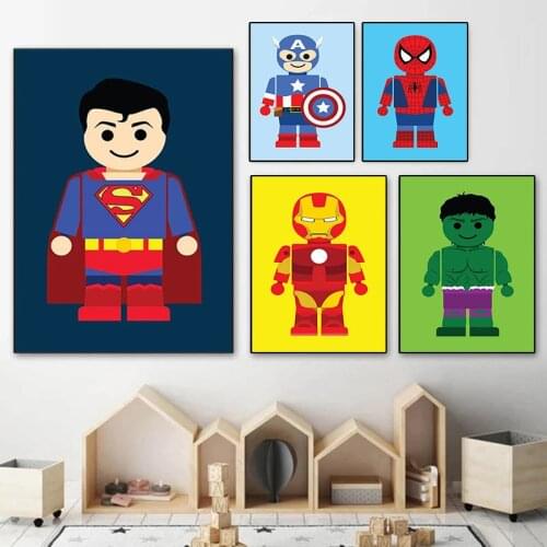 Marvel Avengers Canvas Paintings Spiderman Hulk Posters and Cute Cartoon Prints Wall Art Pictures for Living Room Home Decor
