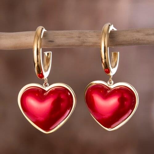 Red Heart Sea Shell Pearls Quality Drop Earrings