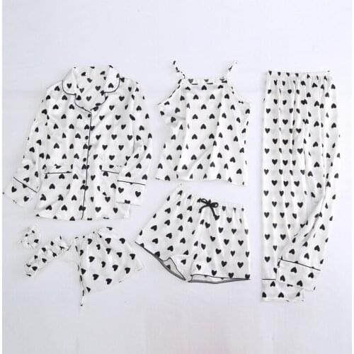 L704 Autumn seven-piece set imitated silk pajamas womens long-sleeve summer thin pants pajama set sleepwear