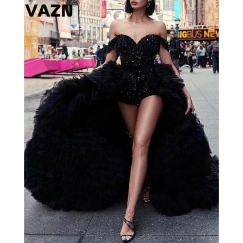 VAZN 2020 Hot Black Heavy Industry High-end Strapless Sleeveless Young Joker Sexy Club Women High Waist Ball Gown Maxi Dress
