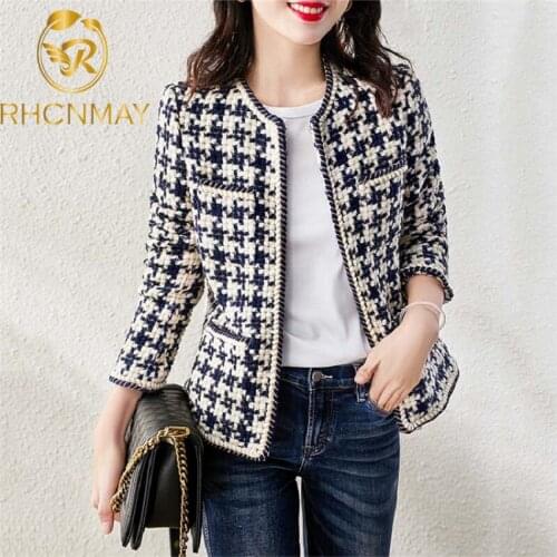 Fashion Brand Plaid Tweed Jackets Women O-Neck Long Sleeve Wool Coats Autumn Winter Outwear Vintage Korean Elegant S-2XL