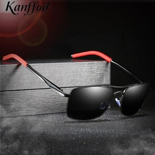 Kanffod Classic Mens Polarized Square Sunglasses 2021 New Arrivals Black Red Lens Male Design Aluminum Frame UV400 Driving