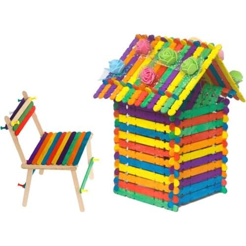 DIY Craft Supplies 100pcs/lot Colored Natural Wood Popsicle Ice Cream Sticks Lolly Pack Cake Making Sticks Holder Party Decor 3C