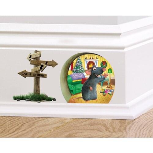 3d Mouse Hole Wall Stickers Kitchen Bedroom Home Decoration Diy Animal Wall Decals Mural Art