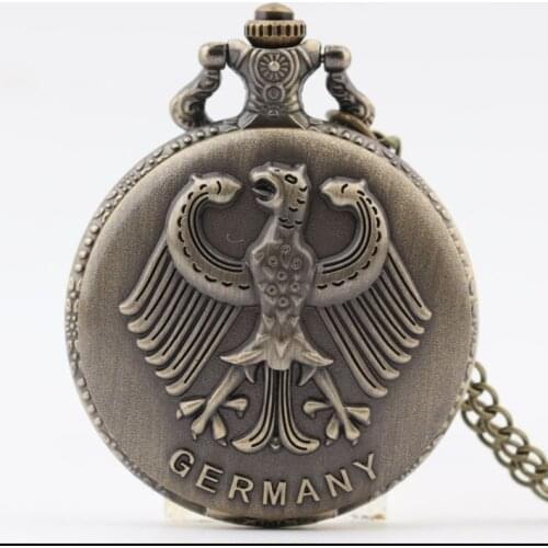 Germany Eagle Bronze Antiques Quartz Clock Pendant Necklace Chain Pocket Watch Bronze Antiques MenS Watch Gift