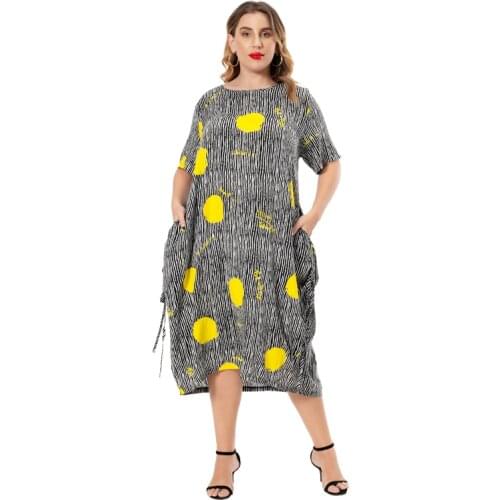 P & N women long dress summer dot printed elasticity casual knee length plus size coat for Office Lady p270