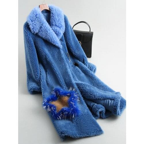 Women Sheep Shearling Jacket Real Wool Coat Female 2020 New Long Winter Coats Natural Lamb Fur Collar 18089 WYQ1877