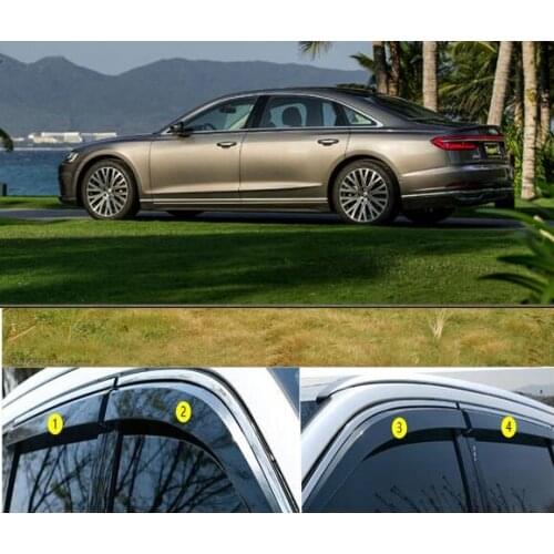 4pcs Plastic Exterior Visor Vent Shades Window Sun Rain Guard Deflector For Audi A8L 2018 2019 2020 2021 YJD