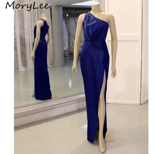 Prom Dresses Mermaid One Shoulder Floor Length Side Slit Spandex Satin Prom Dresses With Zipper Back vestidos de fiesta de noche