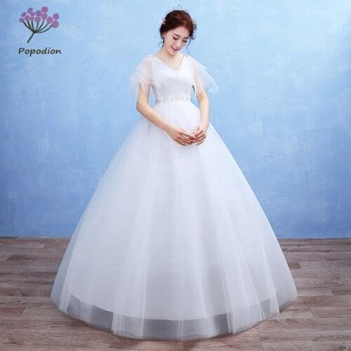 Popodion pregnant women plus size wedding dresses empire wedding gown bride dress vestido de noiva WED90394