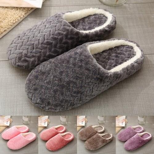Simple Solid Soft Plush Slippers For Men And Women Winter Warm Indoor Non-slip Slippers Men Shoes Flat Shoes For Women 2021 Shoe
