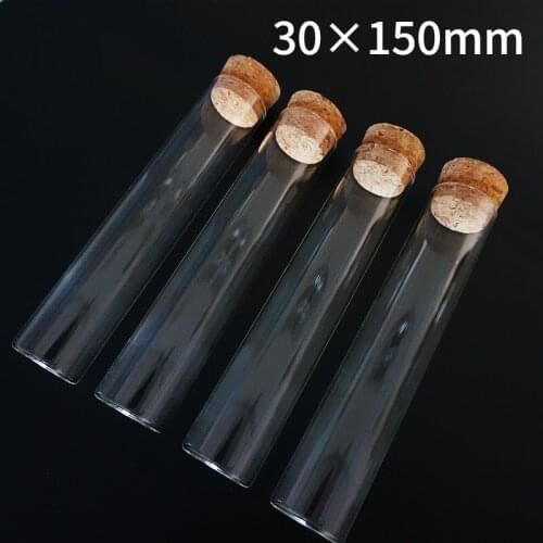 5pcs/lot Clear 30x150mm Glass Clear Test Tube With Cork Stoppers Flat-bottom Glass Containers For Laboratory Supplies