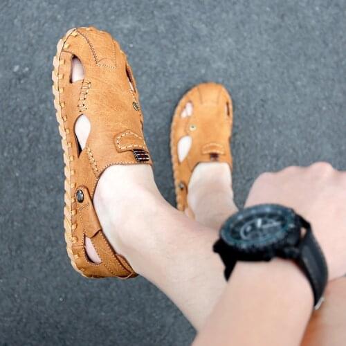 Brand Fashion Summer Beach Men Shoes New High Quality Leather Sandals Classic Mens Sandals Casual Outdoor Slippers Size 38-45