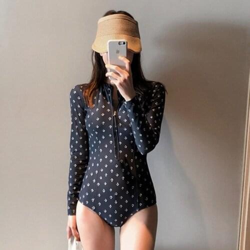 Print Floral One Piece Swimsuit Women Swimwear Monokini Long Sleeve Printed Female Bathing Suit Surfing Bodysuit Swim Wear Beach