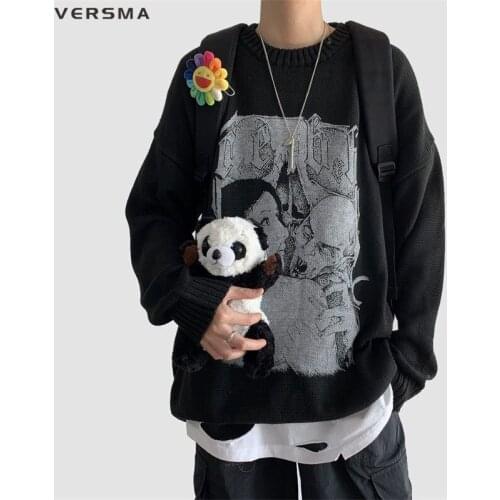 VERSMA Korean Harajuku Printed Ugly Christmas Sweater Plus Size Men Pullover Winter Vintage Loose Sweater Men Women Dropshipping