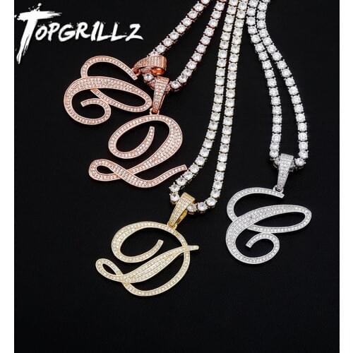 TOPGRILLZ 2020 New A-Z Bigger Size Cursive Letters Name Pendant Iced Out Cubic Zirconia Hip Hop Fashion Charm Jewelry For Gift