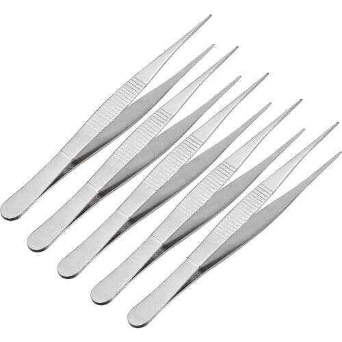 Uxcell 5 Pcs 5-Inch Stainless Steel Straight Pointed Tweezers with Serrated Tip for household, work, craft, and hobby uses