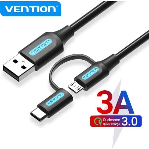 Vention 2 in 1 USB Type C Cable for Xiaomi Mi 9 3A Fast Charging USB Cable for Samsung Galaxy S10 S9 Plus Huawei Micro USB Cable