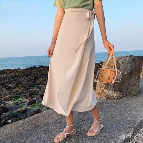 Vintage One Piece Skirts Women Loose Solid High Waist Lace Up Chiffon Skirts Female 2021 Spring Summer 11 Colors