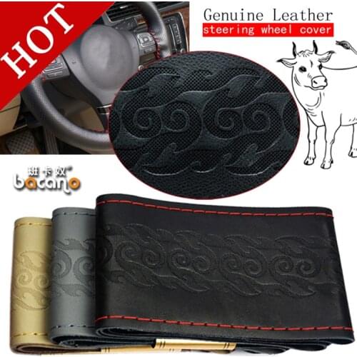 High quality Genuine Leather Car Steering Wheel Cover Racing Steering wheel Black beige Grey For Choose Free shipping