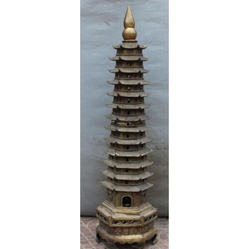 Xd 003097 40"Huge Chinese Religion Bronze Dragon Buddhism Buddha Stupa Pagoda Tower Statue