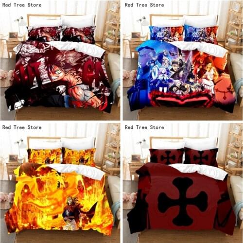 Black Clover Japan Anime Bedding Set Kids Cartoon Duvet Cover Sets Twin Full Single Size 3D Comforter with 1/2 piece Pillowcase