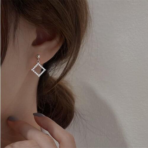 925 Sterling Silver Hollow Square Bead Stud Earrings For Women Girls Wedding Party Jewelry Pendientes eh1097