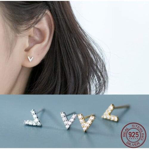 La Monada V Design Stud Earrings For Women Silver 925 Minimalist Triangle Fine Women Earrings Jewelry Stud Earrings 925 Silver