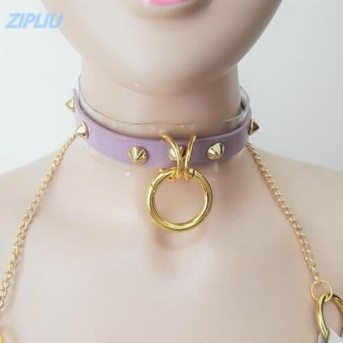 New Fashion Harajuku Handmade Rock Punk Goth O-Round Studded Rivets Leather Choker Belt Sexy Necklace collar belt Club Party
