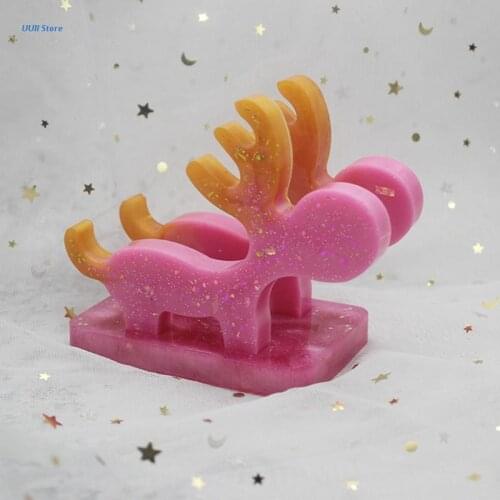 1 Set Cellphone Bracket Holder Crystal Epoxy Resin Mold Handmade Elk Mobile Phone Stand Silicone Mould DIY Crafts Making Tool