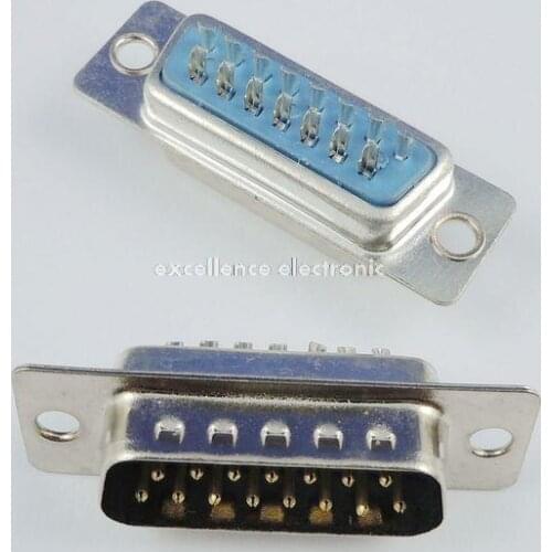 10 Pcs D-SUB Male Solder Type 15 Pin Plug Adapter Connector 2 Rows DB15M