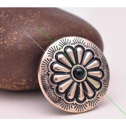 10X Southeast Silver Flower Black Turquoise Leathercraft Luggage Bag Accessories Clothes Connector Sewing Shank Button Concho
