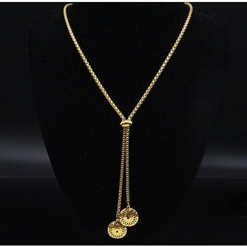 2021 Fashion Stainless Steel Flower of Life Necklace for Women Gold Color Long Necklace Jewelry acero inoxidable joyeria N1355